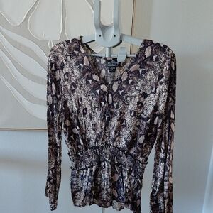 Angie Women's Abstract Print Blouse - Black and Cream